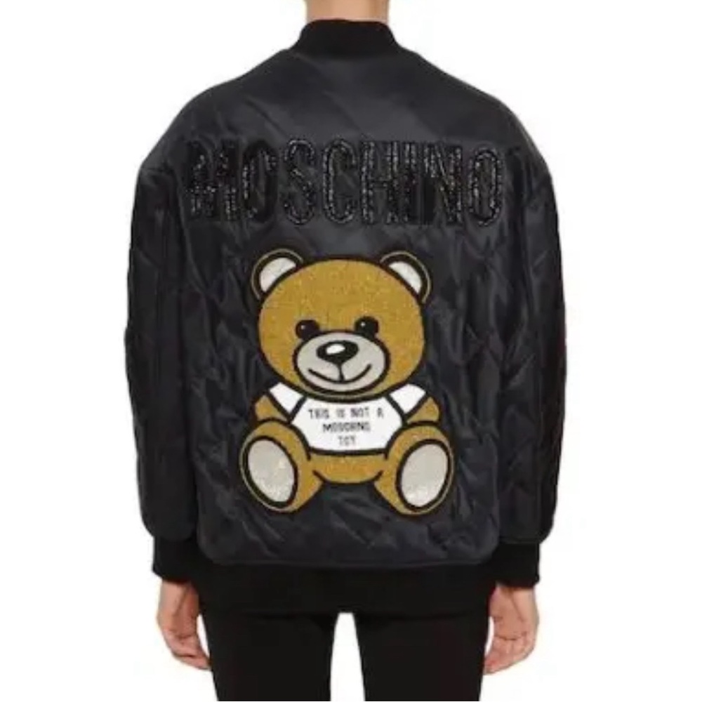 Moschino Men’s Teddy Bear Beaded Bomber Jacket Black Size US 6
